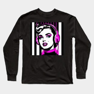 Hot Pink Headphones Vintage Lucy Long Sleeve T-Shirt